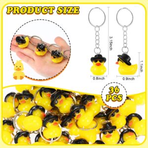 Siifert 36 Pcs Duck Keychain Bulk Cowboy Cowgirl Duck Party Favors Resin Tiny Duck Keychain with Cowboy Hat Sunglasses Charms Pendant for Kids Gift Halloween Birthday Baby Shower (Yellow,Black)