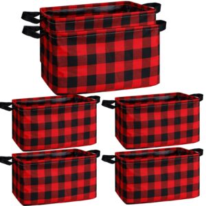 ziliny 10 pcs buffalo plaid basket collapsible basket with handles large storage basket checkered empty gift baskets home organizer containers storage bins, 14 x 10 x 8 inch(red and black)