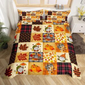 fall bedding set thanksgiving day gifts duvet cover for boys girls women autumn harvest comforter cover happy fall y'all fall season bedspread cover geometry grid patchwork bedding queen size