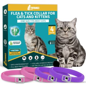 4 pack flea collar for cats, cat flea and tick collar 8 months cat flea collar treatment prevention, adjustable waterproof cat flea collar kitten natural tick and flea collar for cat (pink&purple)