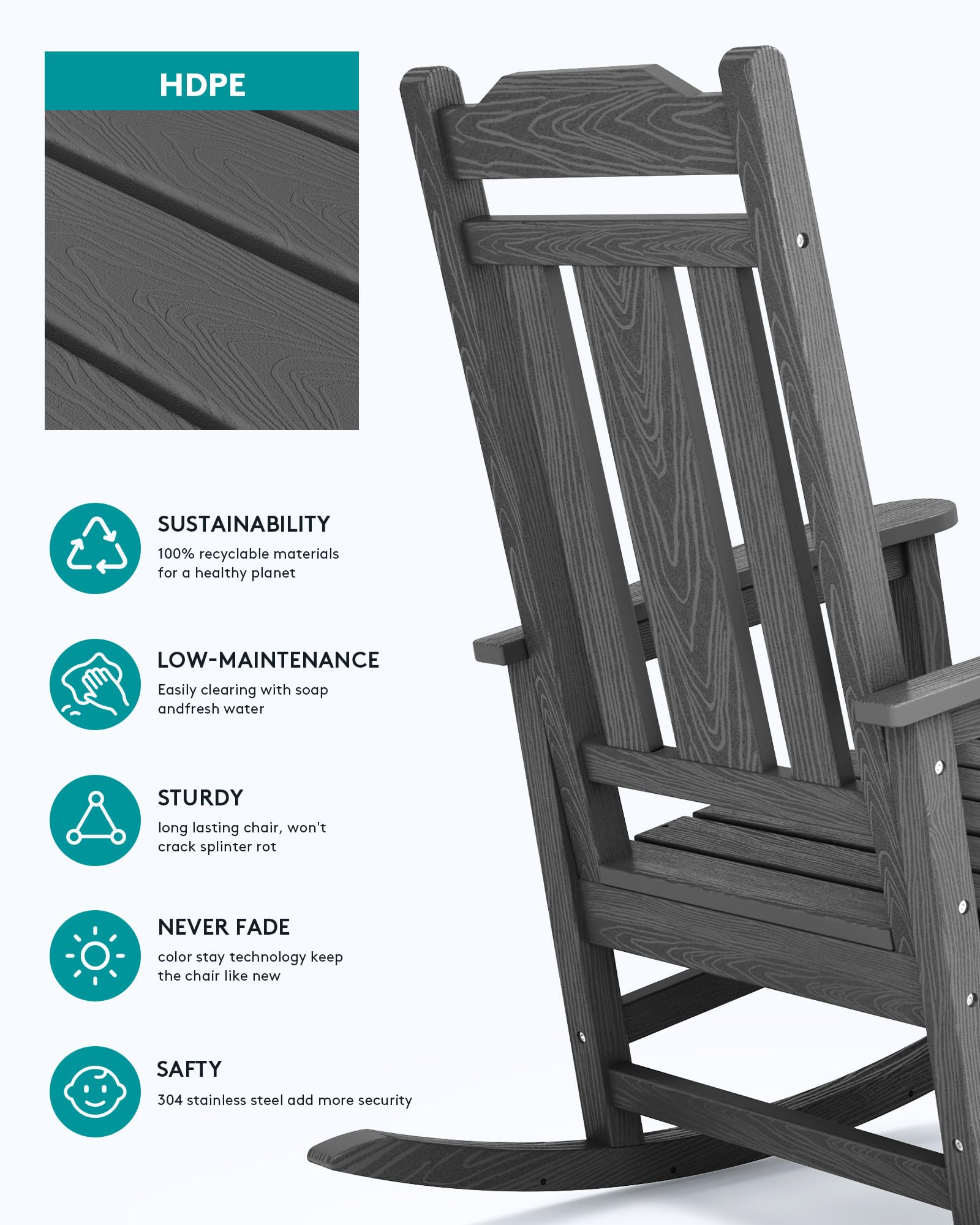 SERWALL Outdoor Rocking Chair Gray