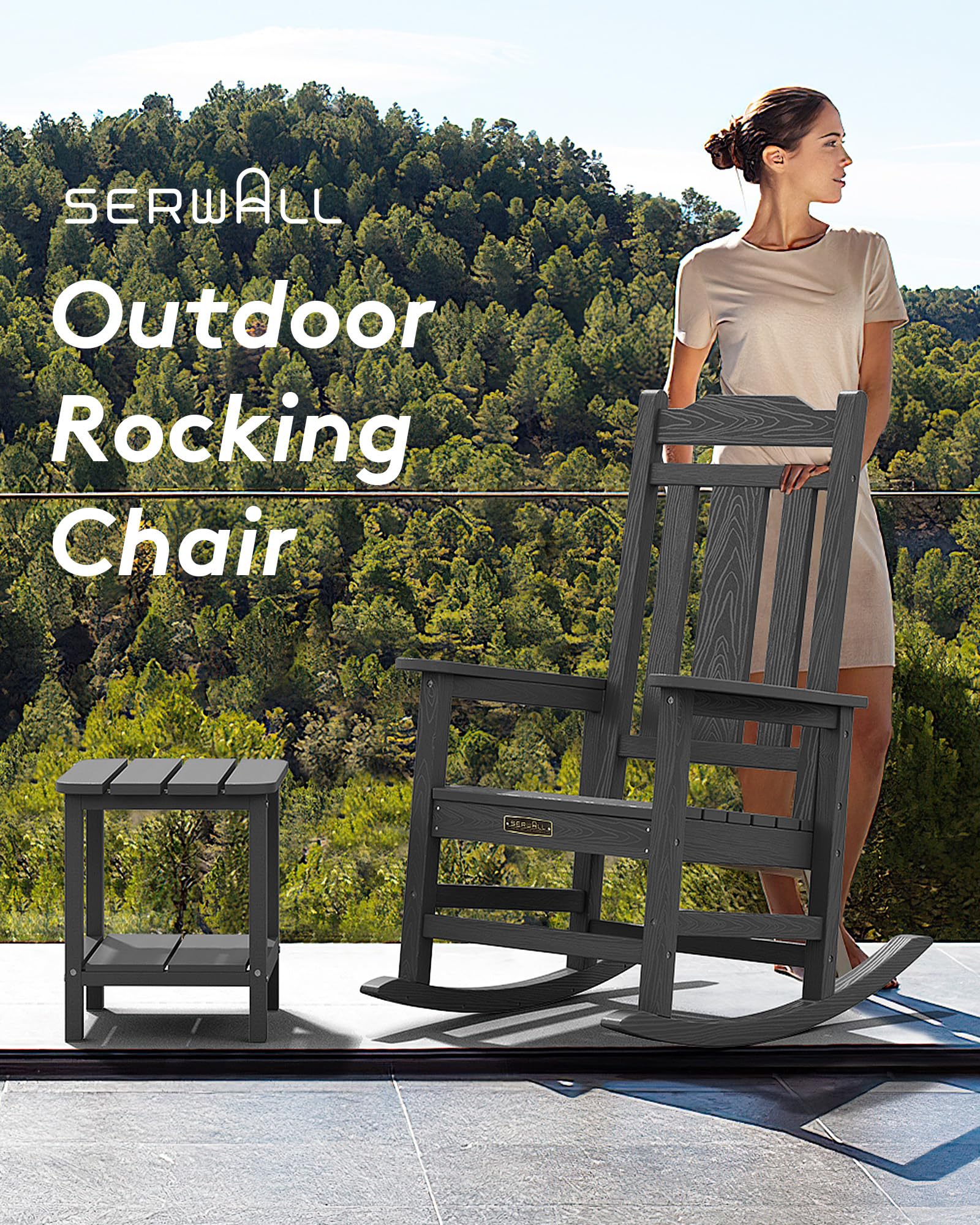 SERWALL Outdoor Rocking Chair Gray