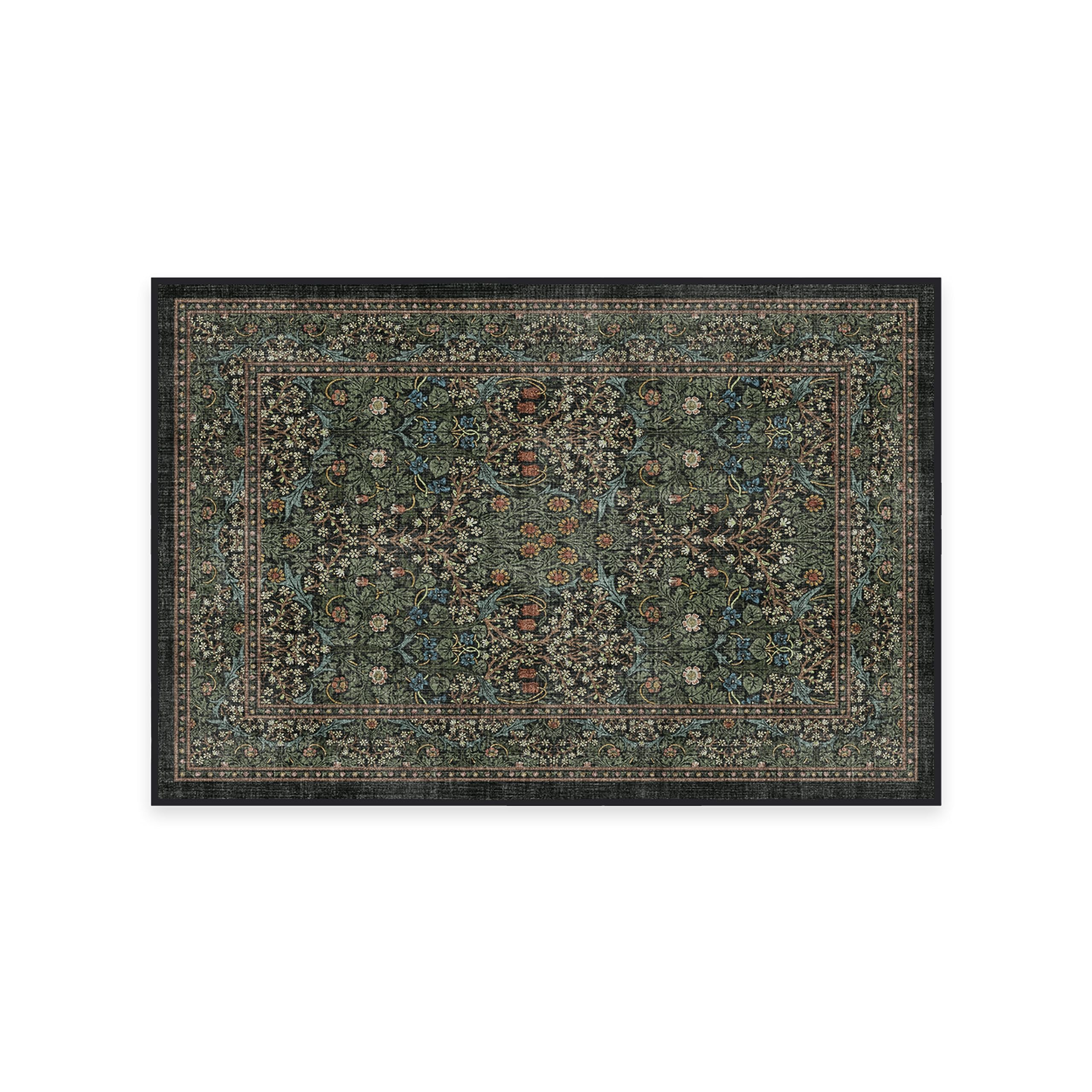 RUGGABLE x Morris & Co Washable 2x3 Area Rug, Dark Green, Premium Rugs for Living Room, Bedroom, Kitchen, Office, Classroom with Gripper Non Slip Pad