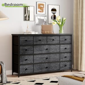 EnHomee Black Dresser, Dresser for Bedroom with 13 Storage Drawers, Dressers & Chests of Drawers for 55" TV, Black Dresser for Bedroom, Long Dresser for Closet, Entryway