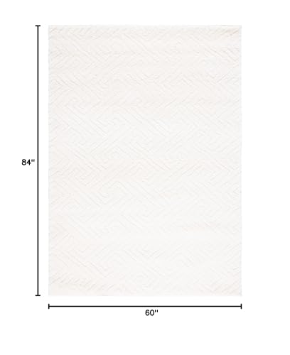 Safavieh Tahoe Shag Collection Area Rug - 5' x 7', White, Geometric Design, 1.2-inch Thick Ideal for High Traffic Areas in Living Room, Bedroom, Dining (THO652A-5)