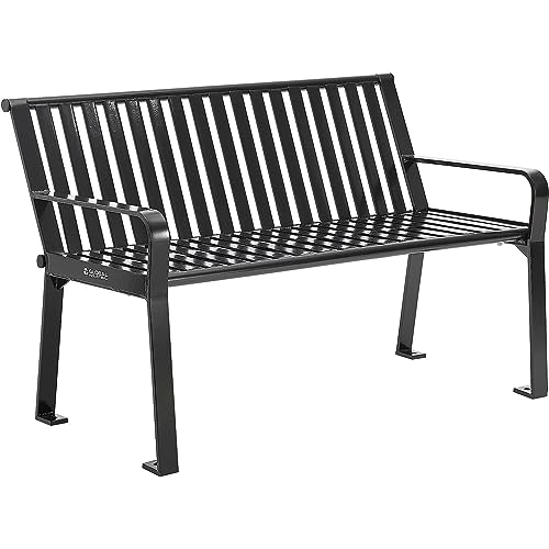 Global Industrial 4 ft. Outdoor Park Bench with Back, Vertical Steel Slat, Black, Unassembled