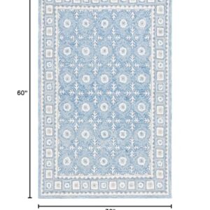 Safavieh Ebony Collection Area Rug - 3' x 5', Blue & Ivory, Handmade Wool, Ideal for Living Room, Bedroom, Dining (EBN651M-3)