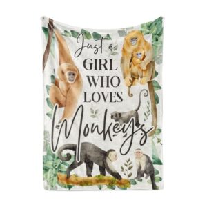 monkey gifts for women, funny monkey blanket, just a girl who loves monkeys, 50'' x 65'' flannel plush throw blanket, perfect for birthday/christmas