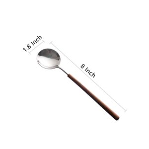 Ouliget Retro Wooden Handle Spoon,Stainless Steel Serving Tablespoons,Wooden DinnerSpoon,Silver Silverware With Brown Handle,4 Pcs.