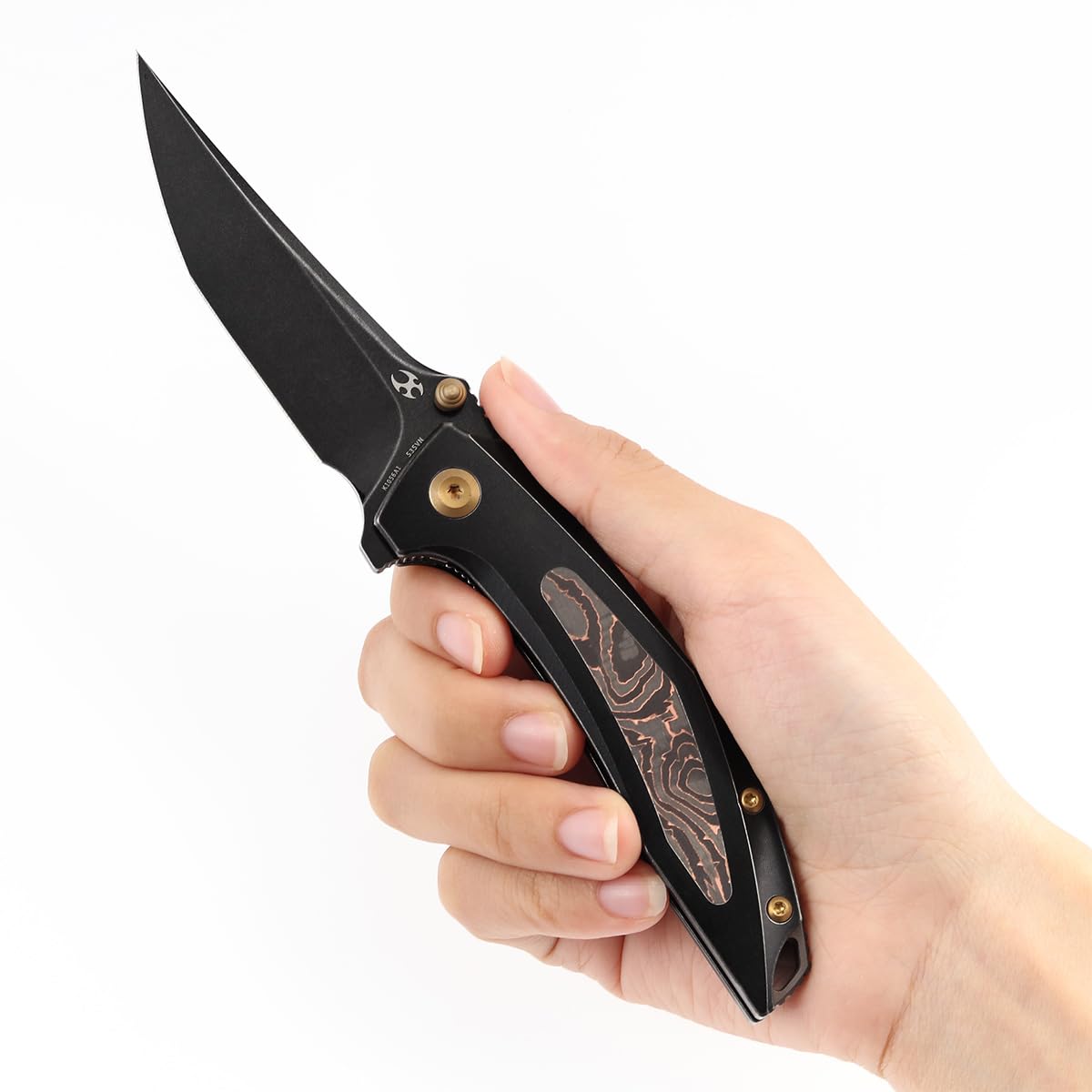 KANSEPT Baku Pocket Folding Knives for Men EDC Camping Folding Knife 3.2'' CPM-S35VN Material Women Folding Knives with Titanium Copper Carbon Fiber Handle Everyday Carry K1056A1