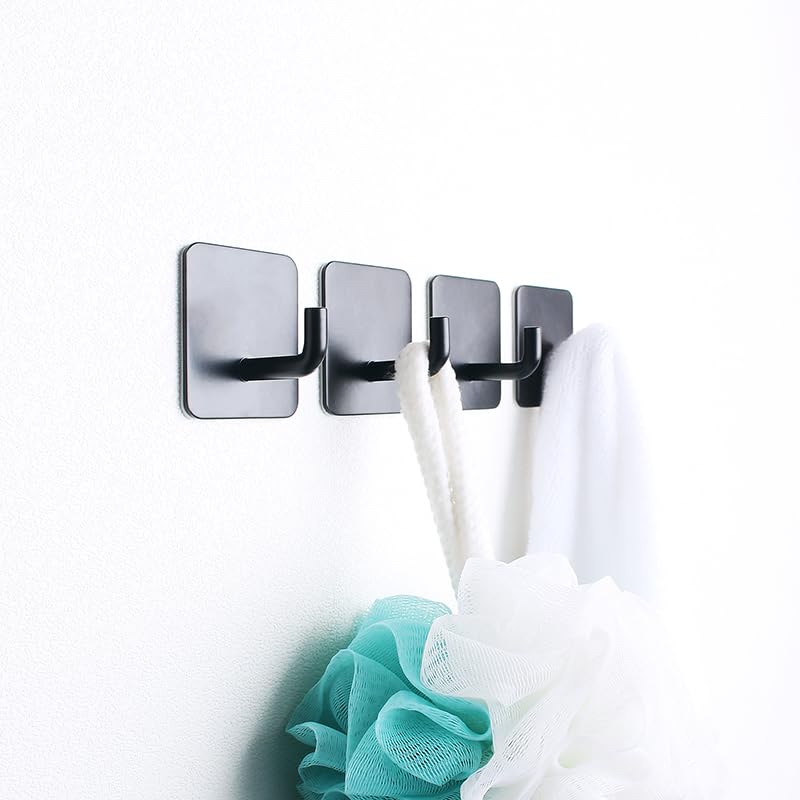 Aobanto Adhesive Wall Hooks 3 Heavy Duty m Hooks for Hanging Towel Hook Shower Door Hooks for Bathroom Kitchen Towel Holder Robe Hange(Black)