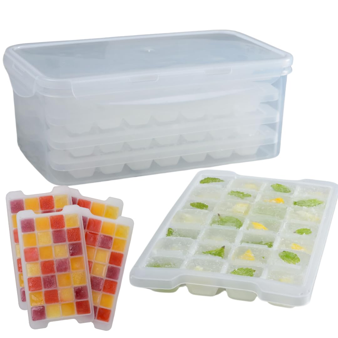 Prime Home Direct Ice Cube Tray with Lid and Bin | 112 pcs | 4 Silicone Ice Cube Trays for Freezer | Ice Trays for Freezer | Ice Tray, Ice Molds, Ice Cube Maker, Ice Bin for Freezer & Ice Cube Molds