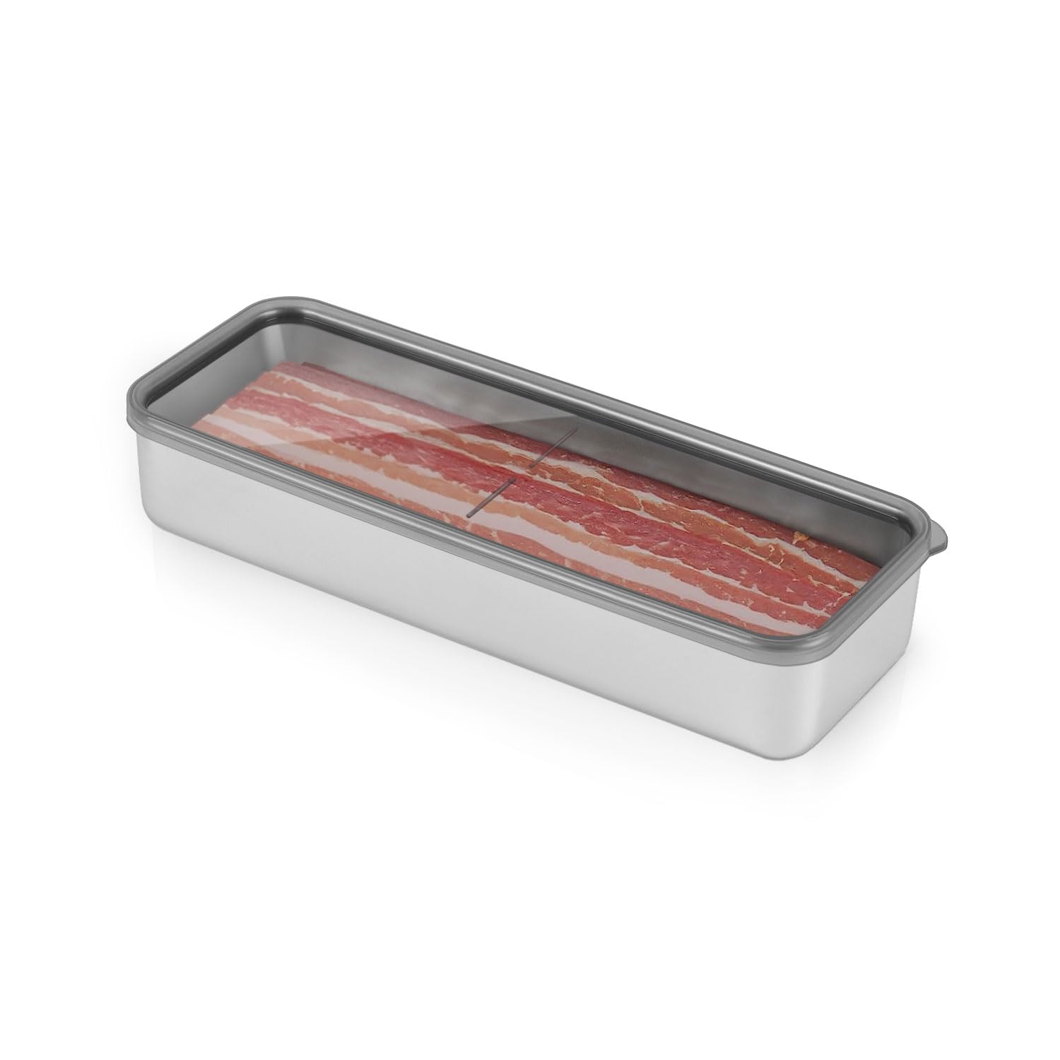 Bacon Container for Refrigerator,Bacon Holder for Refrigerator,Deli Container with Lid,304 Stainless Steel Bacon Storage Container ,Food Storage Container,Bacon Keeper with Airtight Silicone Sealed.