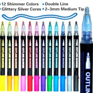 Shimmer Markers Outline Glitter Gel Pens: 12 Christmas Stocking Stuffers Teenage Tween Teen Girl Gifts Trendy Stuff Cute Arts Crafts Art Supplies Kids Ages 4 5 6 8 9 10 14 16 18 Year Old Outliner 2024