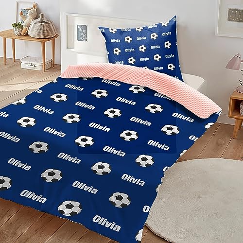 Duckbe Custom Soccer Blanket - Personalized Name with Soccer Patterns - Soft Plush Flannel Blanket with Double Layer Dotted Backing for Baby Toddler Kids Teen Boys Girls Gifts Blue