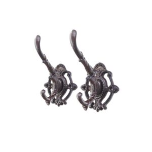 hizefsoo 2pcs cast iron vintage double wall mounted hooks - rustic coat hooks - decorative cast iron - vintage decorative cast iron wall mounted coat hooks - hooks for coats, hats, purse, towels