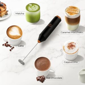 Zulay Powerful Milk Frother Wand - Mini Milk Frother Handheld Stainless Steel - Battery Operated Drink Mixer for Coffee, Lattes, Cappuccino, Matcha - FrothMate Milk Frother Gift - Black & Copper