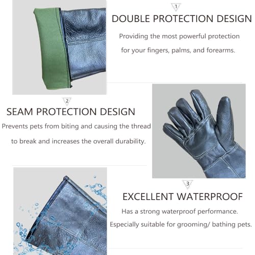 FIPASEN Waterproof Animal Handling Gloves Bite Proof, 60cm/ 23.6In Bite Resistant Gloves for Bathing, Grooming, Handling Cat Dog Rat Snake Lizard Falcon Reptile, Reinforced Leather Protection Gloves