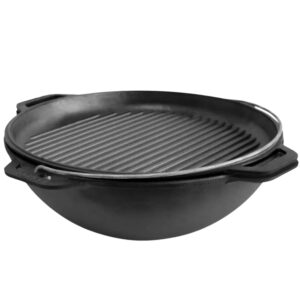 cast iron dutch oven brizoll 15.85 quarts (15l) - premium camping cookware - cast iron cookware set - camping dutch oven pot with lid - asian cauldron - uzbek kazan cast iron - grill frying pan lid