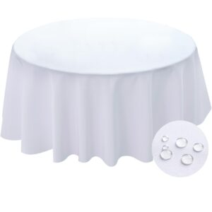 bydoll table cloth round 60 inch fits max50 inch diameter table top,white washable outdoor winkle and stain resistant spillproof polyester tablecloth for round tables party table cover