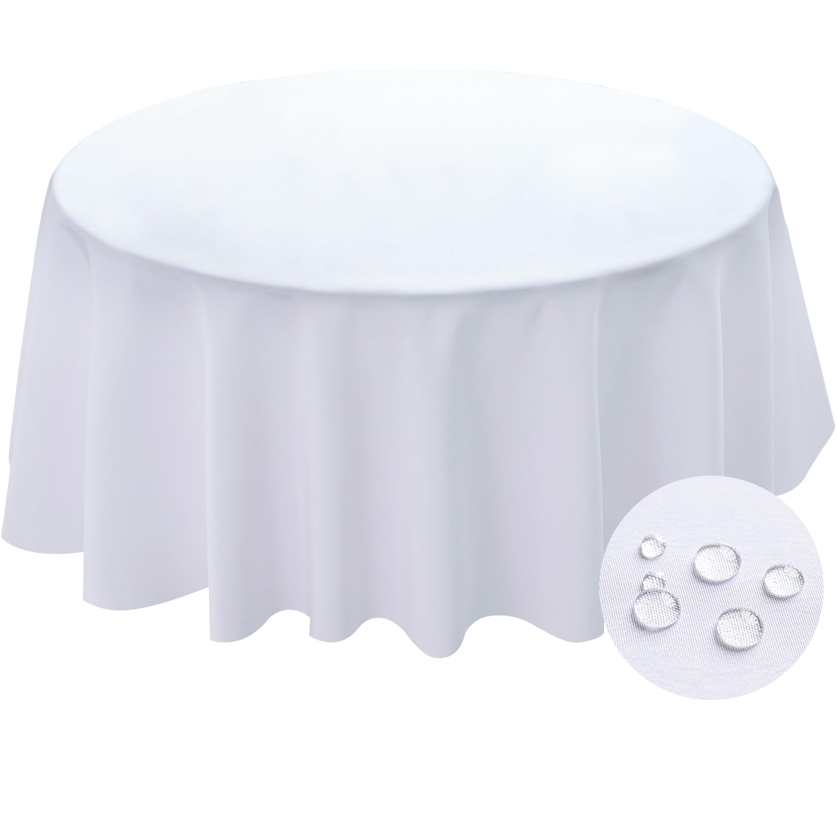 BYDOLL Table Cloth Round 60 Inch Fits Max50 Inch Diameter Table Top,White Washable Outdoor Winkle and Stain Resistant Spillproof Polyester Tablecloth for Round Tables Party Table Cover