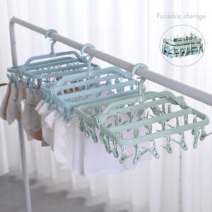 OIPKKUI Clothes Drying Racks, Foldable Laundry Drying Hanging Rack with 32 Clips Foldable Laundry Clip Hanger Underwear Hangers for Socks Towels Bras (Light Green)