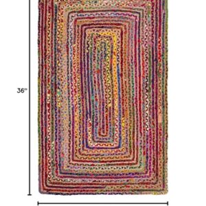 SAFAVIEH Cape Cod Collection Area Rug - 3' Square, Red & Multi, Handmade Boho Braided Jute & Cotton, Ideal for Entryway, Kitchen, Bedroom, Foyer (CAP202A-3SQ)