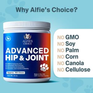 ALFIE'S CHOICE Hip and Joint Chews for Dogs - Advanced Hemp & Glucosamine for Dogs, Hip Joint Supplement for Dogs, Chicken Flavor Dog Joint Supplement Large Breed & Small Breed - 12 oz, Appx 160 Ct