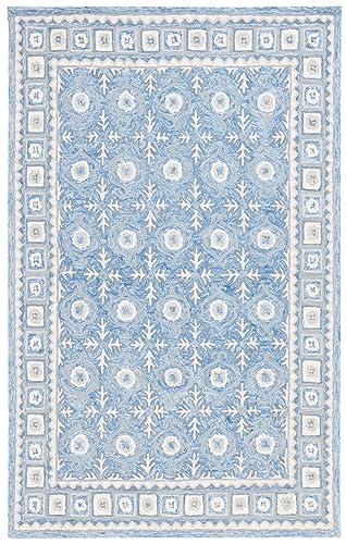 Safavieh Ebony Collection Area Rug - 3' x 5', Blue & Ivory, Handmade Wool, Ideal for Living Room, Bedroom, Dining (EBN651M-3)