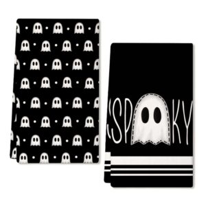 arkeny halloween kitchen dish towels set of 2,black ghost bowknot 18x26 inch drying dishcloth,farmhouse home decoration ad132