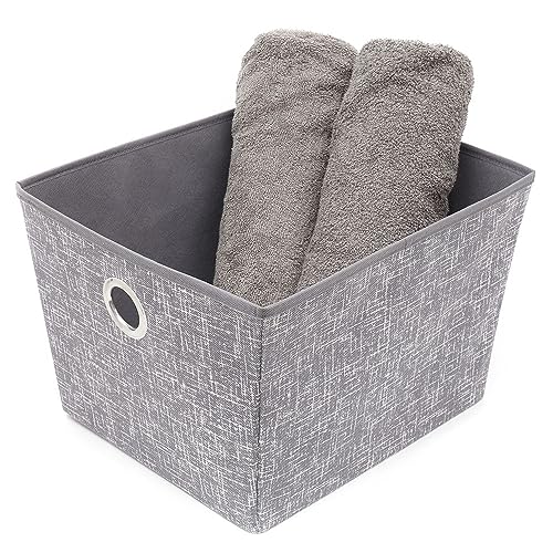 Home Basics Non Woven Large Open Cube Storage Bin Tapered Sides | Folds Down for Easy Storage | Grommet Metal Dual Handles | Graphic Print Design