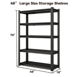 Rufokisa 48" W Garage Shelving Heavy Duty, 2800LBS Loads Adjustable Garage Storage Shelves,5-Tier Metal Storage Racks and Shelving Units, Utility Rack Shelves,48" W x 18" D x 78" H,Black