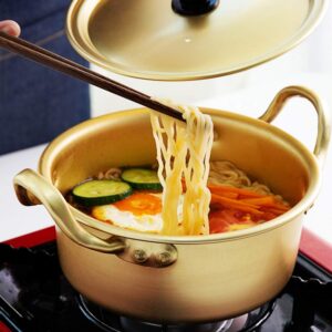 Pot,`Ramen Pot, Korean Ramen Cooking Pot Korean Ramen Noodle Pot Fast Heating Hot Shin Ramyun Aluminum Pot For Kitchen Cookware with Lid,Handles for Soup, Curry, Pasta and Stew(16cm)