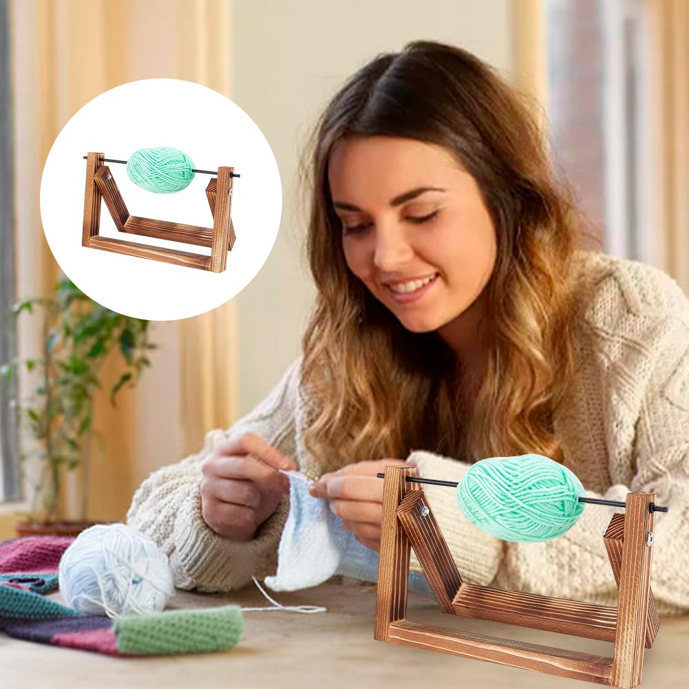 WEBEEDY 2 Pieces Yarn Ball Holder Wooden Yarn Rack Horizontal Spinner Storage Organizer for Thread Crocheting Knitting Supplies Dispenses