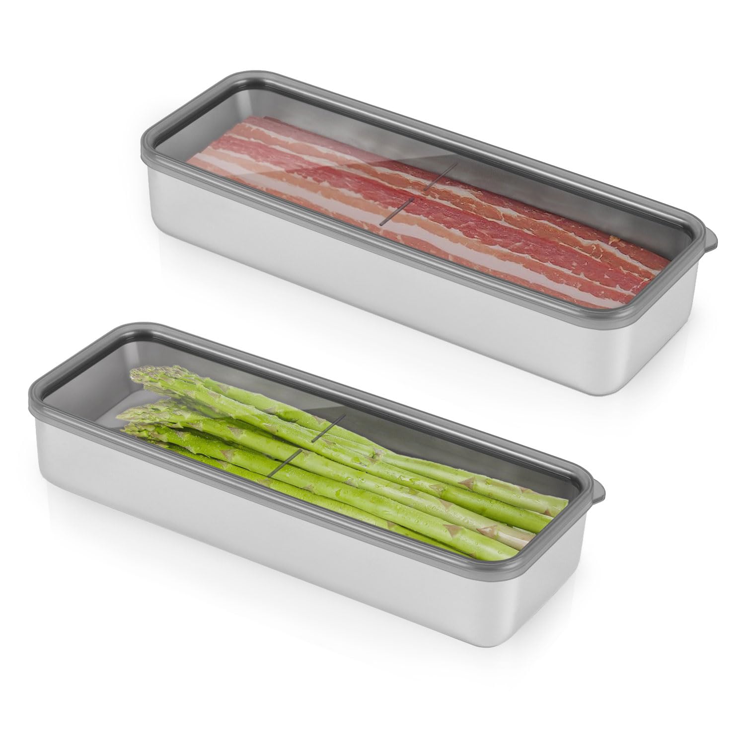 Bacon Container for Refrigerator,Bacon Holder for Refrigerator,Deli Container with Lid,304 Stainless Steel Bacon Storage Container ,Food Storage Container,Bacon Keeper with Airtight Silicone Sealed.