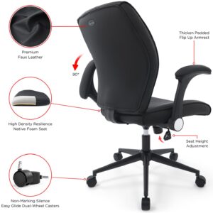 CHAIRMAN Premium Faux Leather Padded Mid-Back Adjustable-Height/Tilt, Swivel Office Computer Desk Chair with Flip-up Arms, Ergo Design for Sedentariness, Black