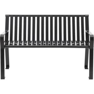 Global Industrial 4 ft. Outdoor Park Bench with Back, Vertical Steel Slat, Black, Unassembled