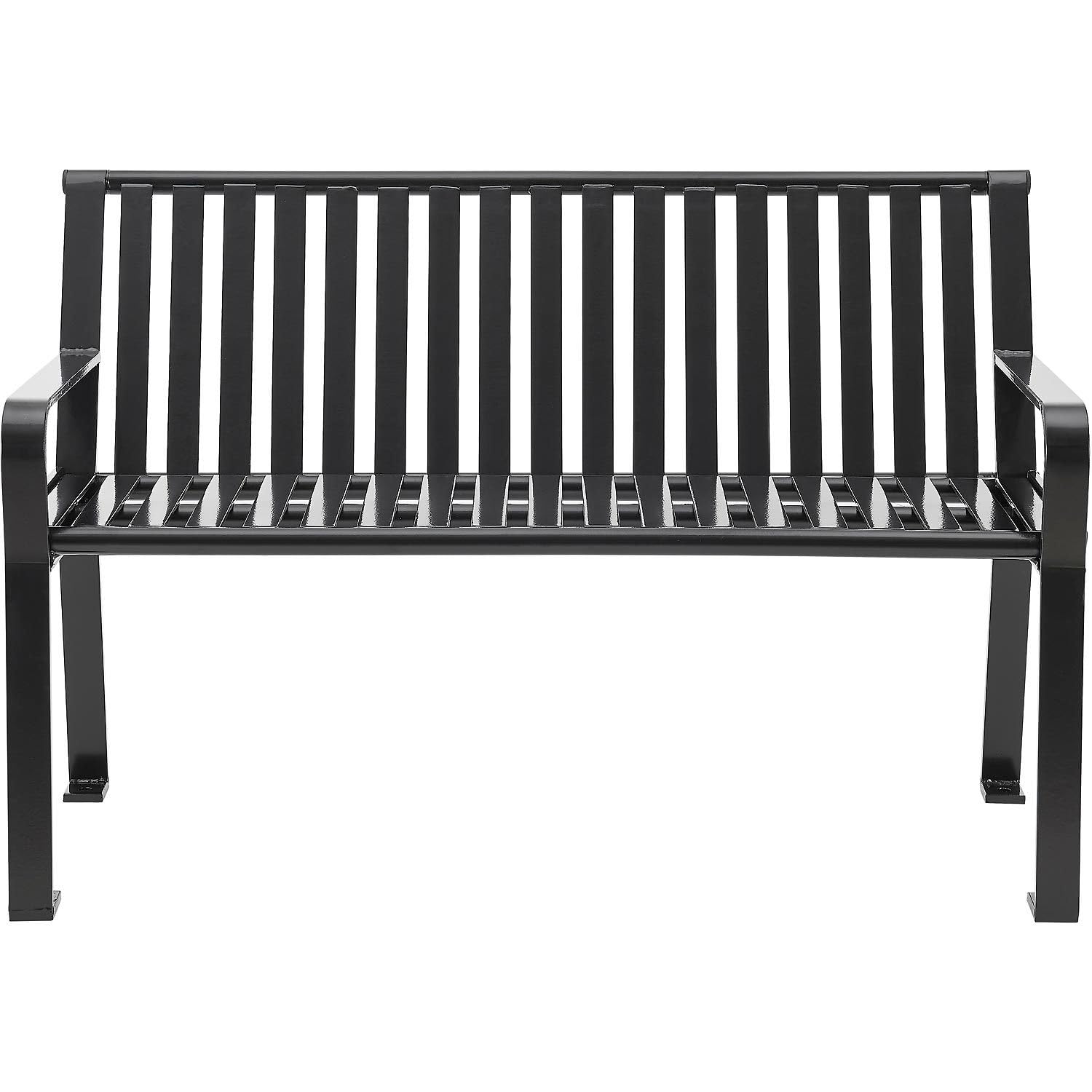 Global Industrial 4 ft. Outdoor Park Bench with Back, Vertical Steel Slat, Black, Unassembled