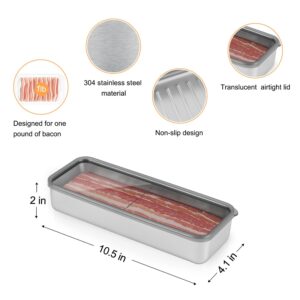 Bacon Container for Refrigerator,Bacon Holder for Refrigerator,Deli Container with Lid,304 Stainless Steel Bacon Storage Container ,Food Storage Container,Bacon Keeper with Airtight Silicone Sealed.