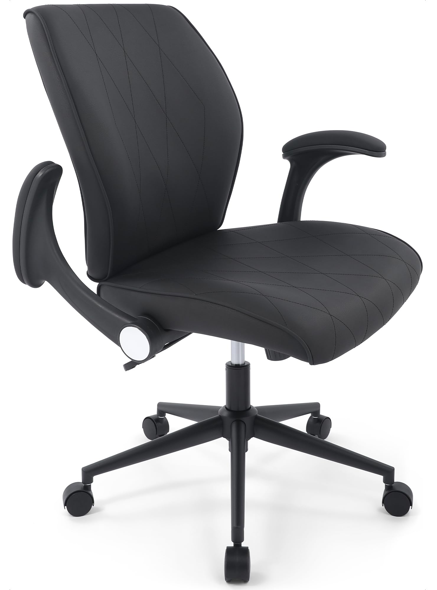 CHAIRMAN Premium Faux Leather Padded Mid-Back Adjustable-Height/Tilt, Swivel Office Computer Desk Chair with Flip-up Arms, Ergo Design for Sedentariness, Black