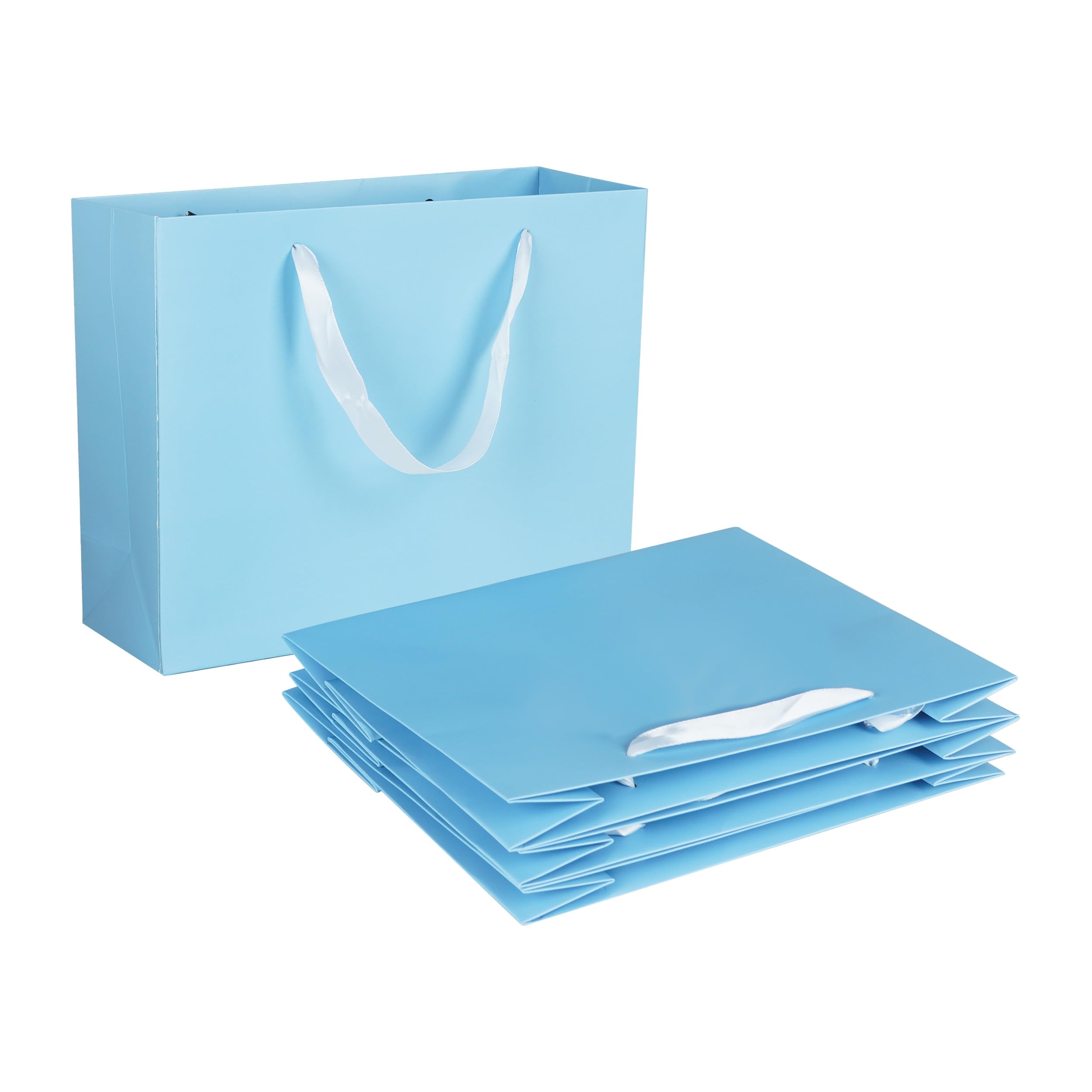 12 Pack Heavy Duty Blue Gift Bags with Ribbon Handles - 10"x3.5"x8" Medium Gift Bags in Bulk with Tissue Paper; Baby, Wedding Shower, Thank You, Holiday and Birthday Gift Bag Set for Men and Women