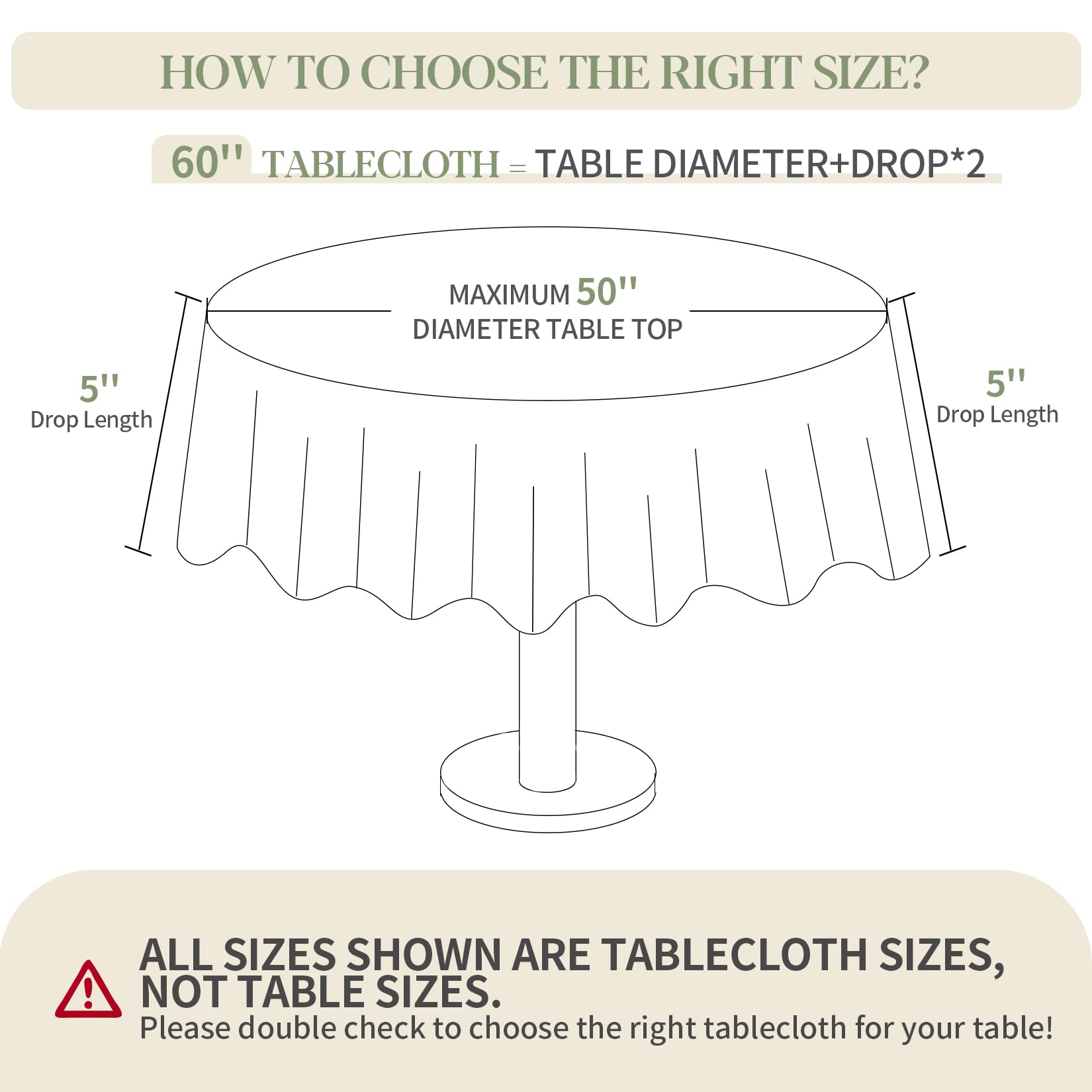 BYDOLL Table Cloth Round 60 Inch Fits Max50 Inch Diameter Table Top,White Washable Outdoor Winkle and Stain Resistant Spillproof Polyester Tablecloth for Round Tables Party Table Cover