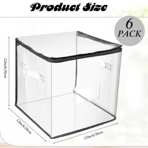 Abbylike 6 Pcs 12'' Zippered Clear Plastic Storage Bags with Label Pocket and Handles Plastic Storage Bins Clear Moving Bags Waterproof Organizers Tote Bags for Closet Sheet Clothes Packing(Gray)