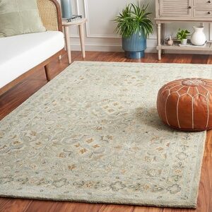 safavieh heritage collection area rug - 3' x 5', green & ivory, handmade traditional oriental wool, ideal for high traffic areas in living room, bedroom, dining (hg227x-3)