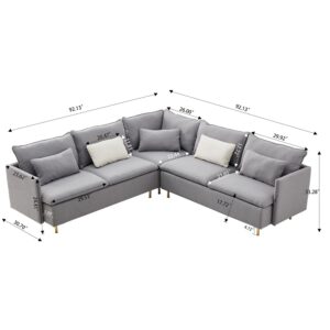 VASOENY 92.1 X 92.1'' Modular Sectional Couch, Boucle Teddy Fabirc Corner Sofa, 5 Seat L Shaped Sofa Couch, Modern Couch with 5 Waist Pillow for Living Room, Office, Convertible Chaise Lounge