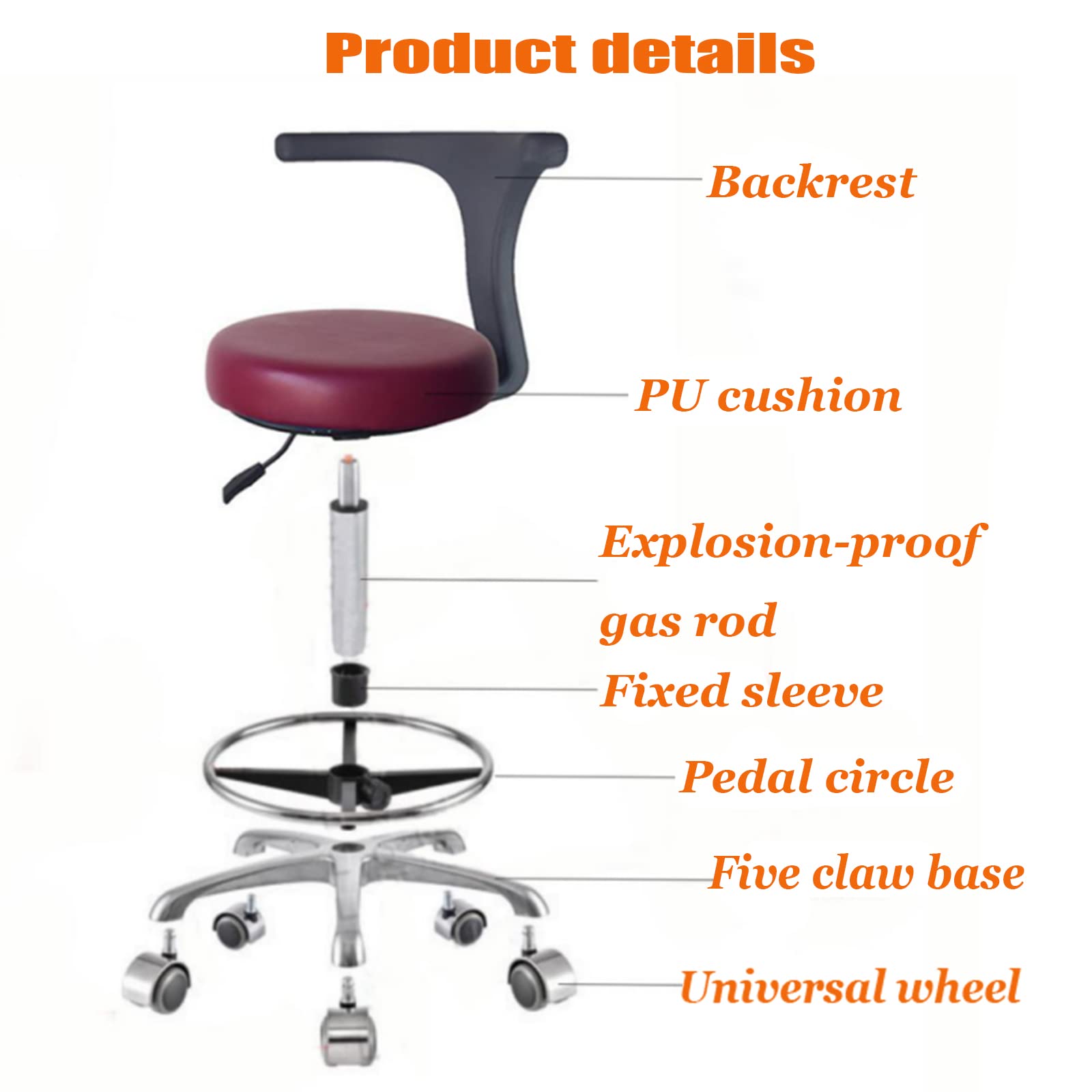 SFKLYU Adjustable Medical Dentist's Chair with Backrest, Medical Dental Stool Dentist Ergonomic Chair with 360 Rotating Lift Chair PU Leather,A6