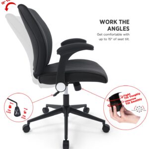 CHAIRMAN Premium Faux Leather Padded Mid-Back Adjustable-Height/Tilt, Swivel Office Computer Desk Chair with Flip-up Arms, Ergo Design for Sedentariness, Black