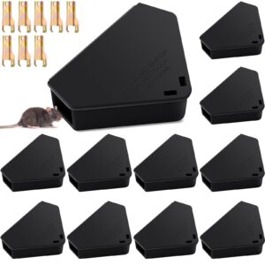 qualirey 12 pcs mice station with key mouse bait station reusable mice trap bait box, keeps children and pets safe indoor & outdoor, bait not included, suitable for small mice (black)