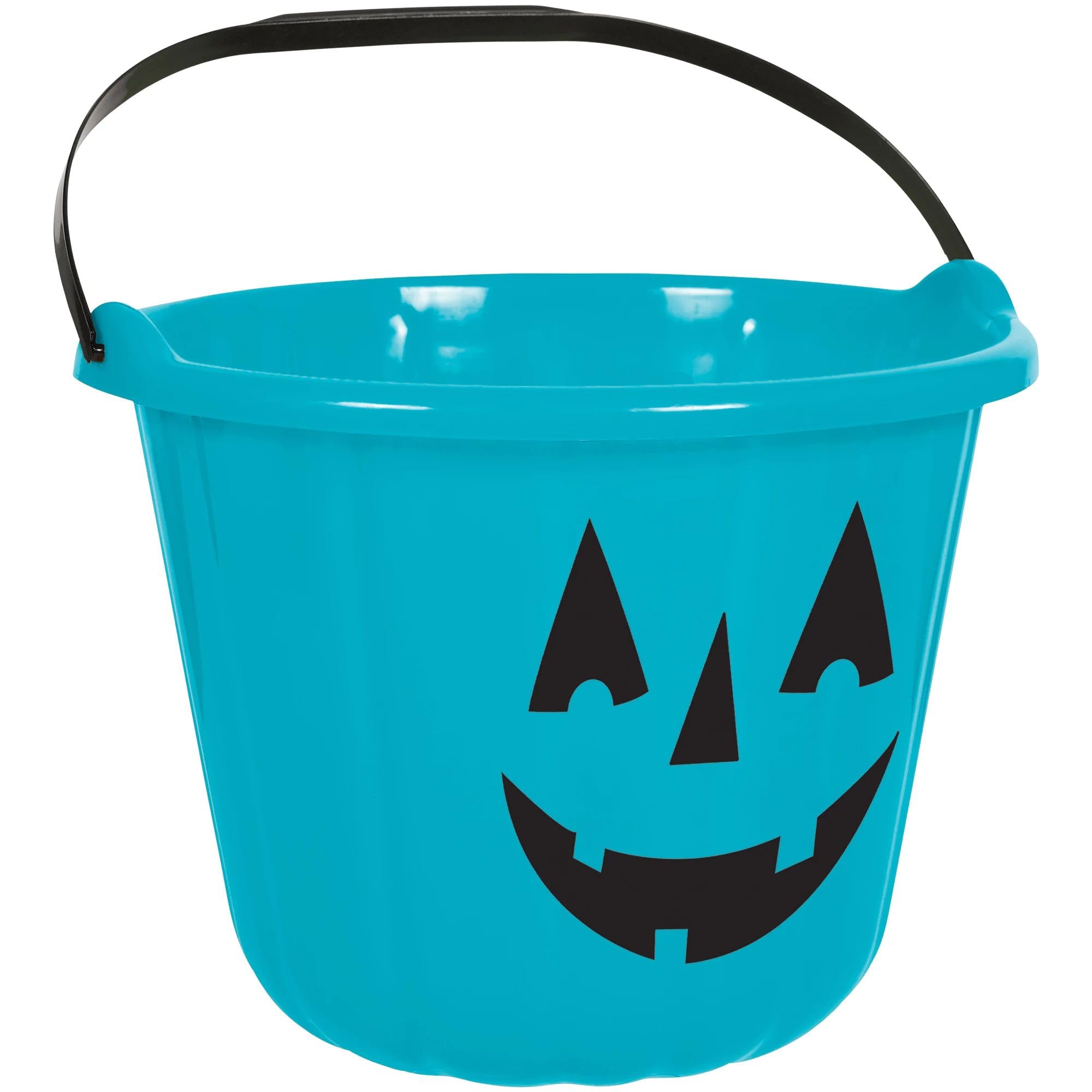 Amscan Teal Pumpkin Bucket - 6.8" x 8.8" | Plastic Halloween Candy Holder, Eco-Friendly, Unique Design for Trick-or-Treating and Fall Decor