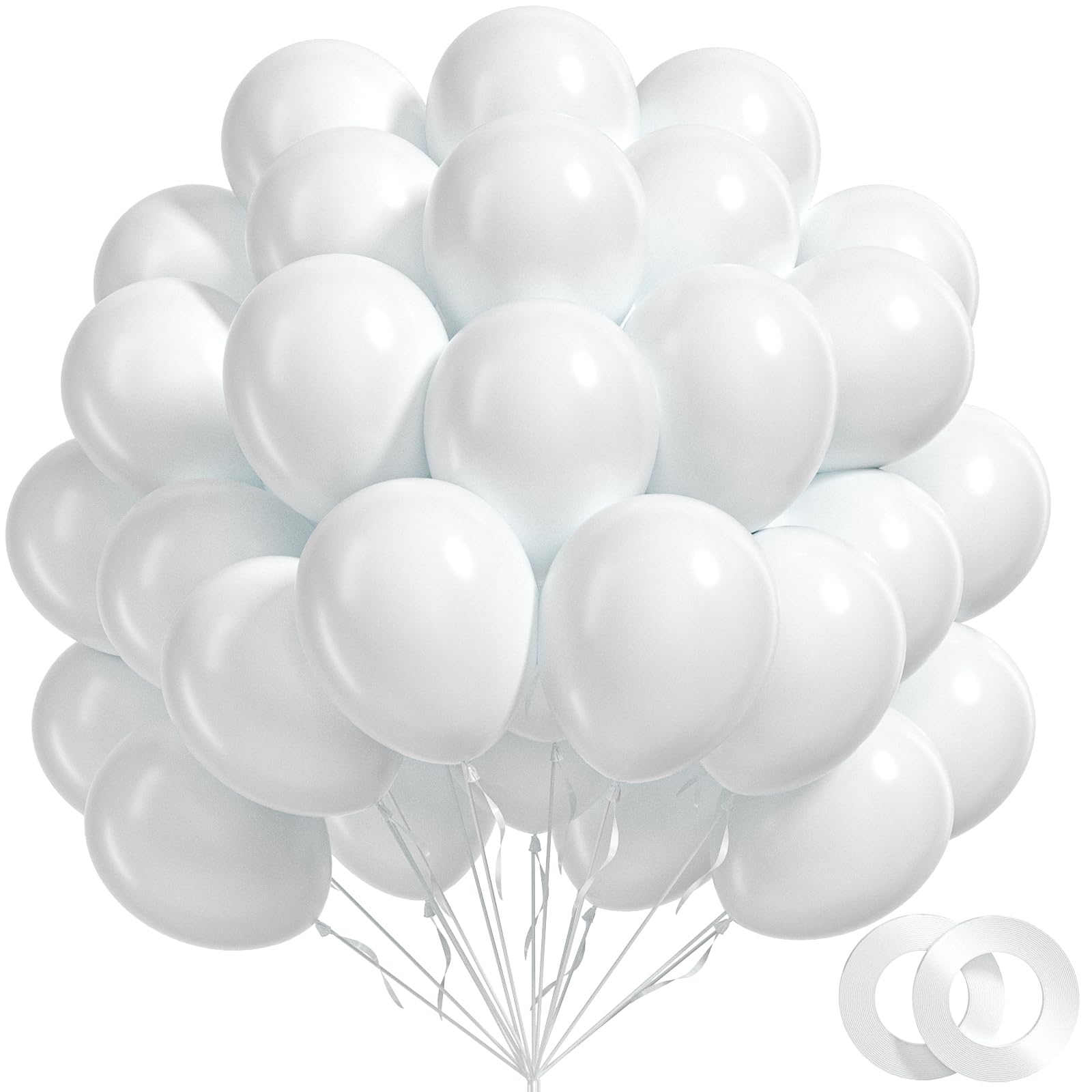 100pcs White Balloons 12inch, White Latex Balloons for Wedding Engagement Bridal Shower Bachelorette Christmas Birthday Party Decorations (with White Ribbon)